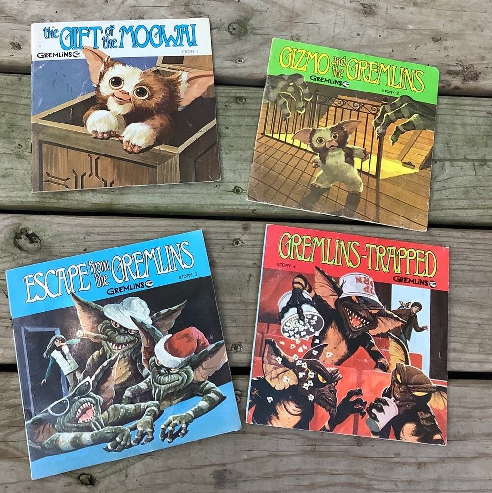 Vintage 1984 Gremlins Read-Along Book & Vinyl Record Lot Stories 1 2 3  &4